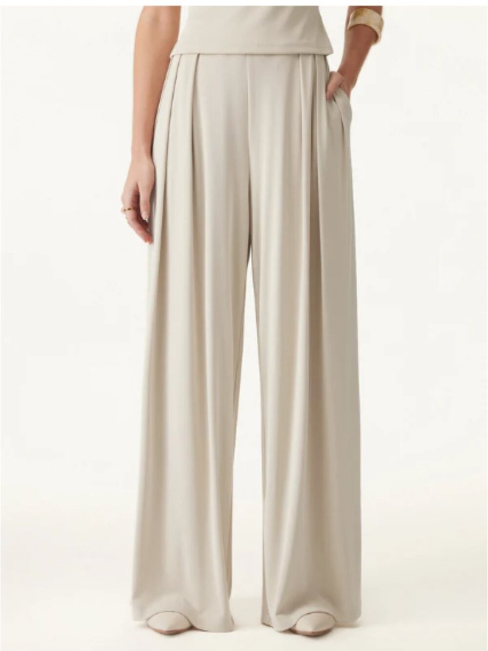 OGL Sandwashed Mid Rise Pleated Wide Leg Palazzo Pant with Pockets - Picture 2 of 2